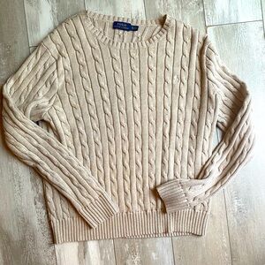 Classic Tan Polo Ralph Lauren Cable Knit Sweater | Sz XL